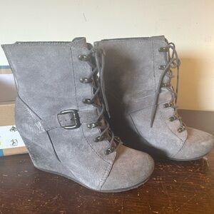 Gray Lace-Up Ankle Boots